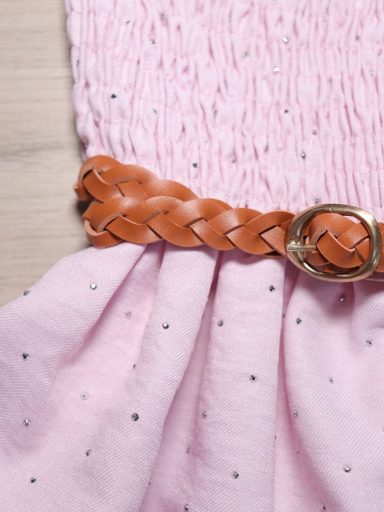 VESTIDO PIEDRITA CON MOÑO
