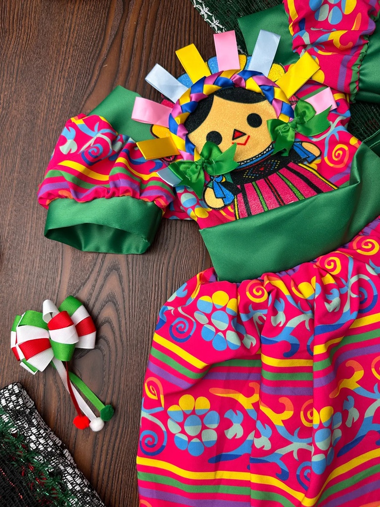 Vestido Mexicano Tipico Fiestas Patrias Colorido Para Niña