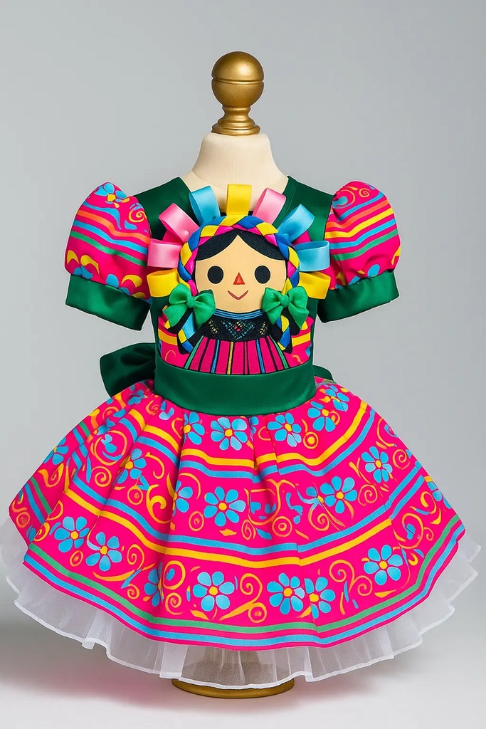 Vestido Mexicano Tipico Fiestas Patrias Colorido Para Niña