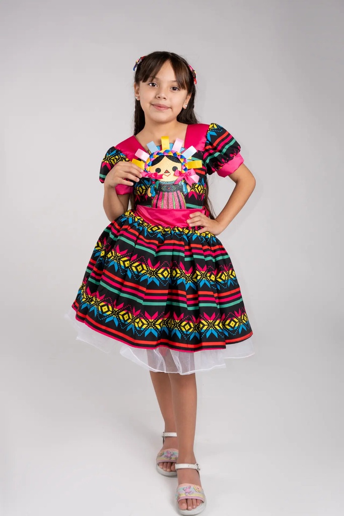 Vestido Mexicano Tipico Fiestas Patrias Colorido Para Niña
