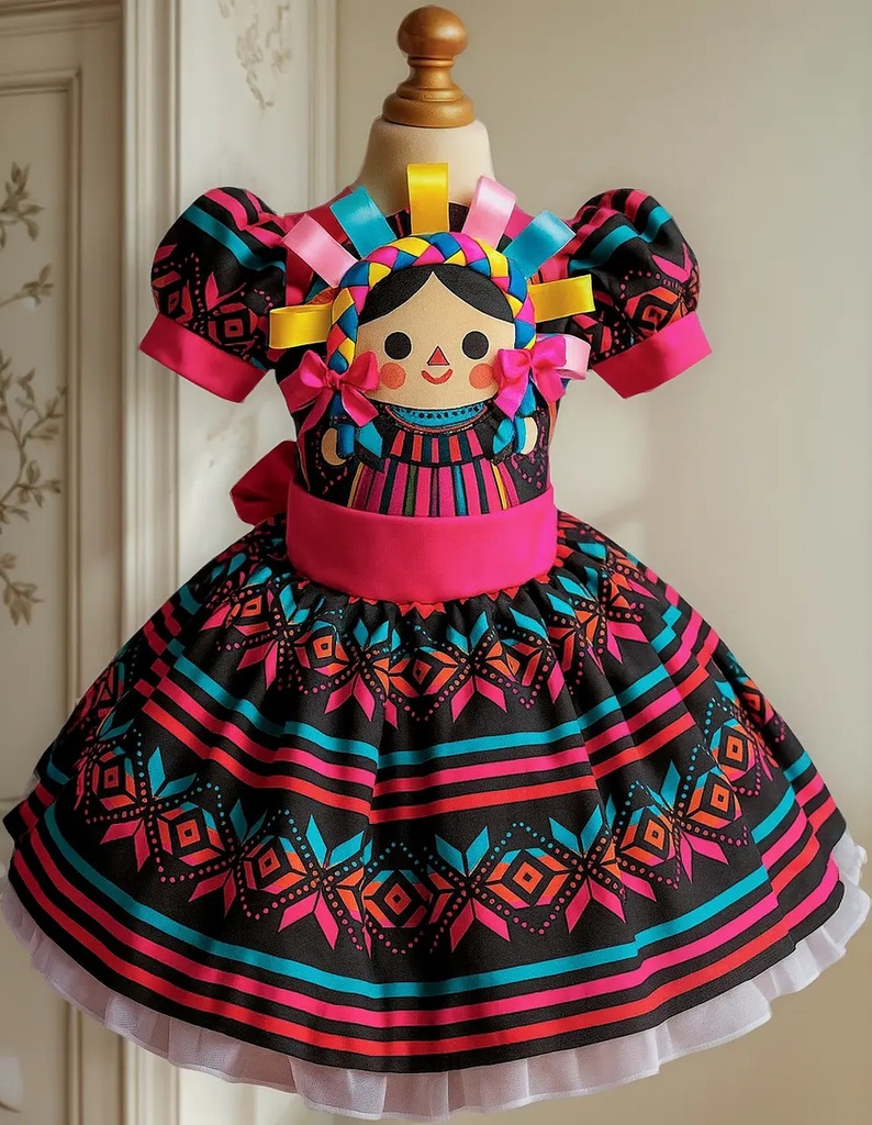 Vestido Mexicano Tipico Fiestas Patrias Colorido Para Niña