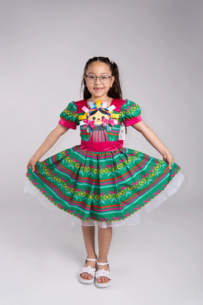Vestido Mexicano Tipico Fiestas Patrias Colorido Para Niña