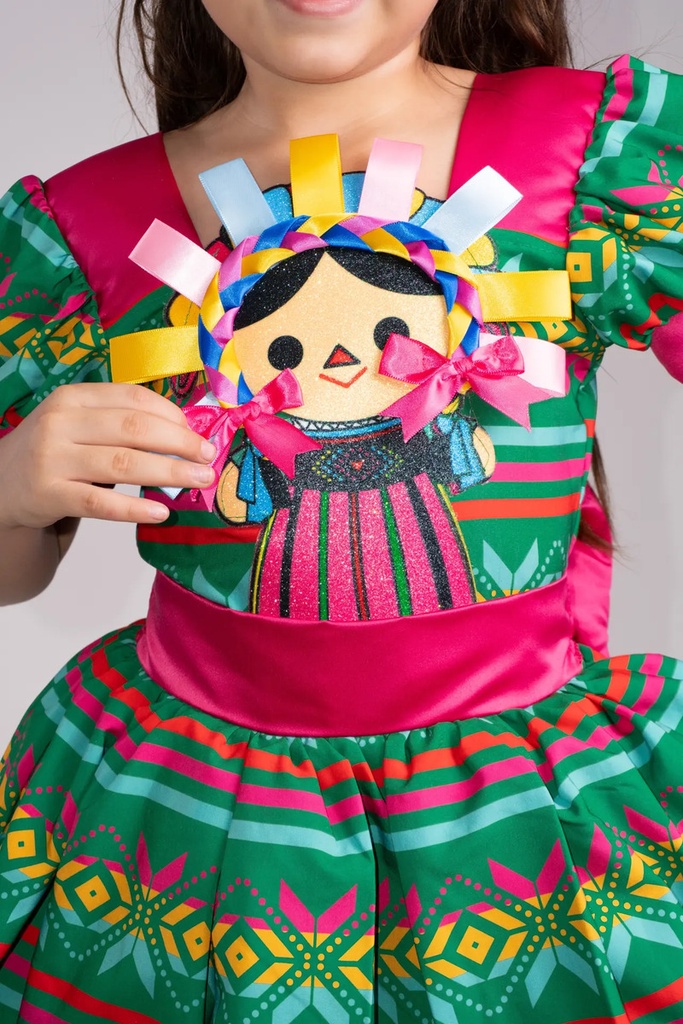Vestido Mexicano Tipico Fiestas Patrias Colorido Para Niña